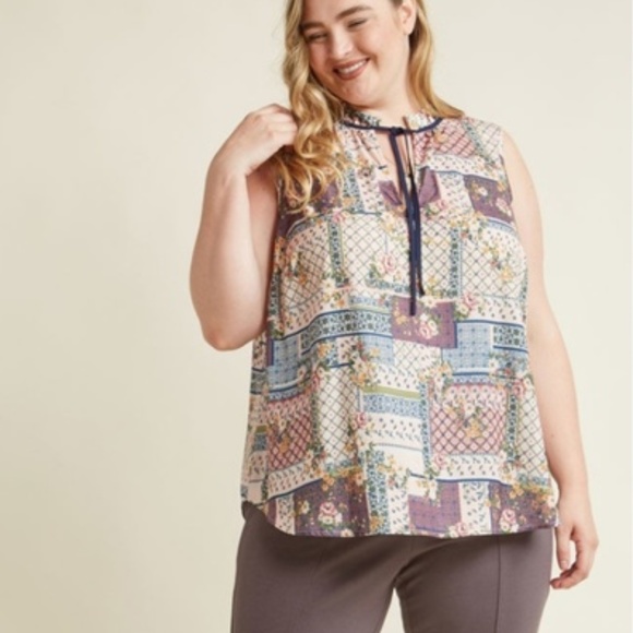 3/$20 Modcloth Plus Size Faux Patchwork Boho Top - Picture 1 of 8
